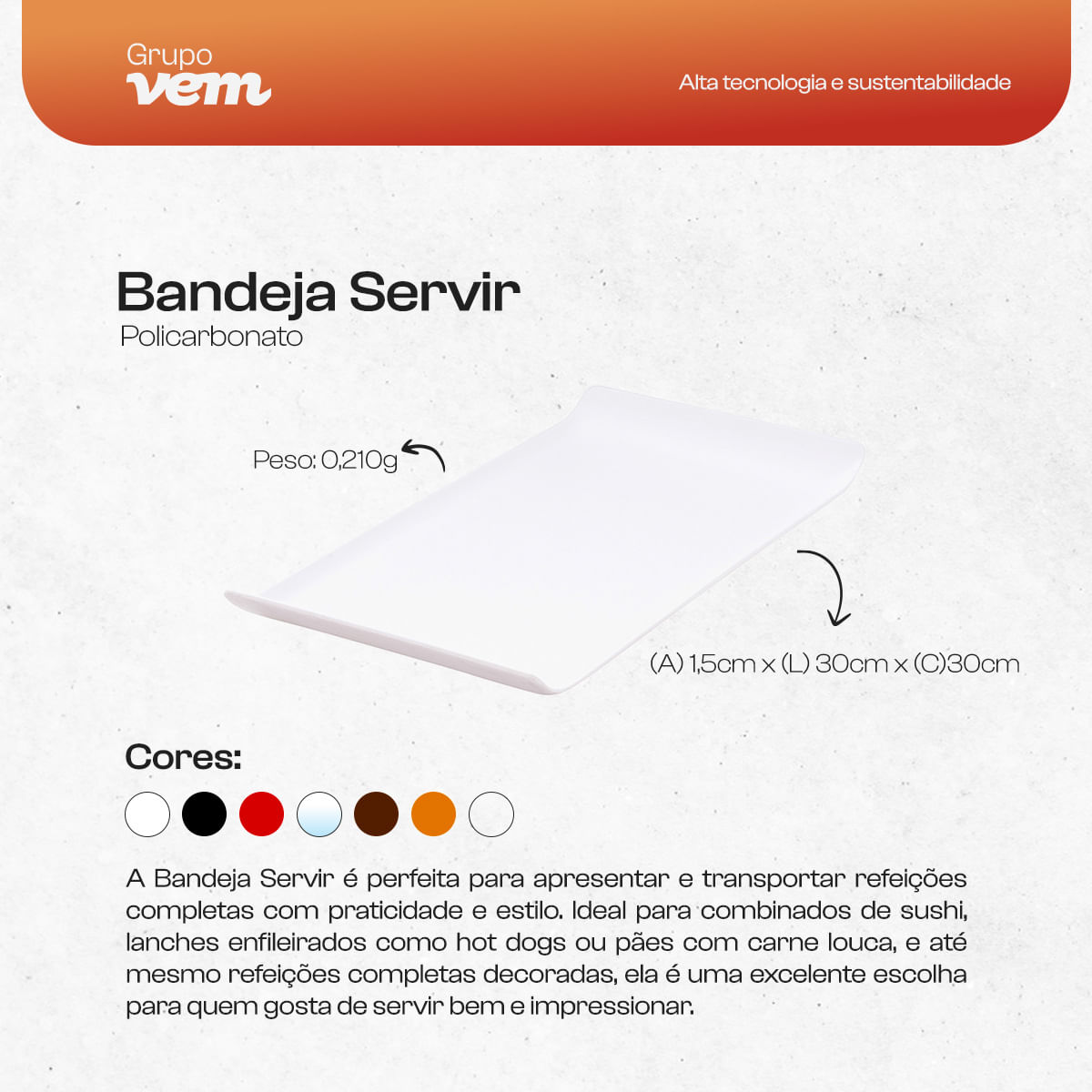 Bandeja Servir Quadrada 30x30 Laranja em Policarbonato - Imagem 5